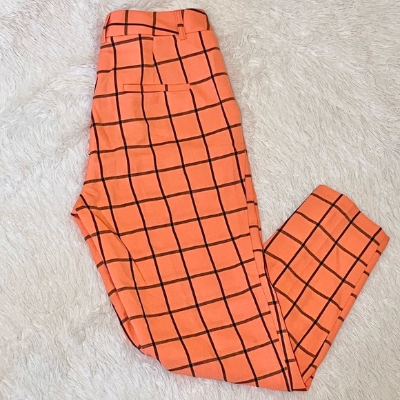 ASOS Design orange ultimate fluro check slim cigarette ankle length pants Sz 4 - Picture 5 of 8